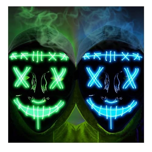 Halloween Scary Mask LED Mask LED Purge Mask [2PACK] LED Light Up Mask EL Wire Light Up for Festival Cosplay Halloween Costume Halloween Festival Party.