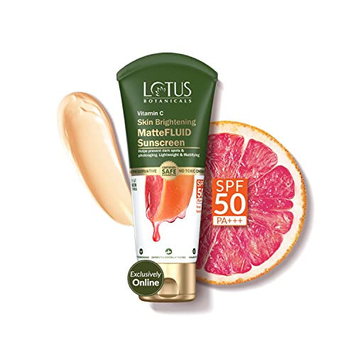 Lotus Botanicals Vitamin C Matte Fluid Sunscreen | Sun Protect & Skin Brightening | SPF 50 | Vitamin C | For All Skin Types | 75g For Rs. 214 @ 67 %