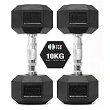 You vs You Hex Dumbbells Weights Pair for Home Exercise | 10kg Set of 2 Hexagonal Weight Rubber Encased for Home Fitness Gym Workouts Training Muscle Building & Conditioning | Unisex | Strength Fit