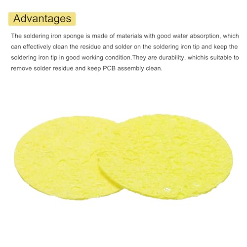 Image of MECCANIXITY 35PCS Soldering Sponge 50mm Round Yellow Cleaning Pad Welding Tip Iron Replacement for Cleaning Soldering Iron 1mm Natural Thickness 6mm Water Absorption Thickness