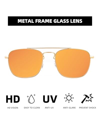 Image of JIM HALO Retro Square Aviator Sunglasses Premium Glass Lens Flat Metal Eyewear Men Women