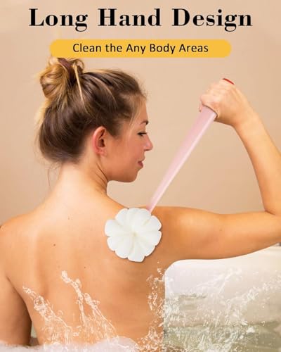 Image of KIMEE 2-in-1 Body Bath Brush with Soft Bristles and Loofah, Long Handle Back Scrubber and Massage Brush for Exfoliating, Deep Cleansing and Smooth Glowing Skin, Shower Accessories for Men and Women