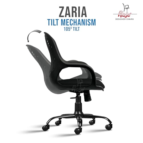 Image of ROSE Zaria | 3 Years Brand Warranty | Ergonomic mesh mid-Back Office Chair, Perfect for Study, Work from Home, revolving, Rolling Computer Desk Chair (Black, Revolving)
