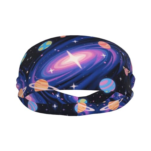 Boys Girls Sports Sweat Band, Multipurpose Long Head Ribbon for Sports Workout Spa, Fashion Universe Galaxy Stars Planets Art Headdress Hand Decor2