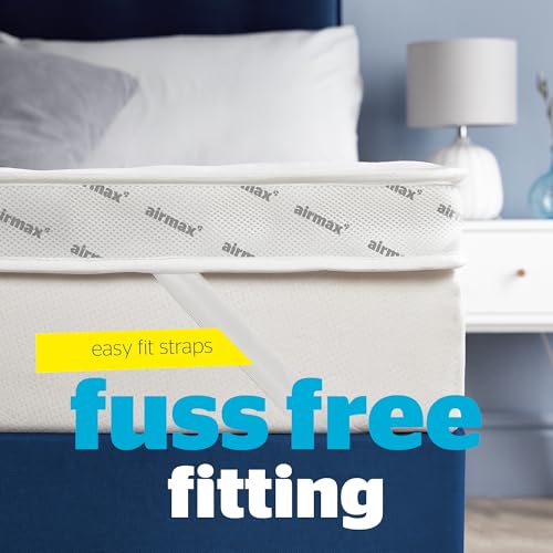 Silentnight Airmax 800 Double Mattress Topper - Extra Thick Deep Fitted Mattress Enhancer with 8cm Thick Cushioning, Mesh Sides to Increase Airflow and Elasticated Straps - Double, 190x135cm