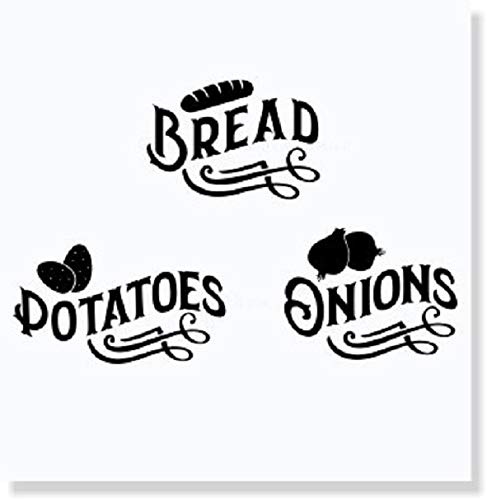 Wall Decor Plus More - Bread Potatoes Onions - Farmhouse Style Matte Black Vinyl Wall Decal - 5"x23" Rectangular Wall Decor