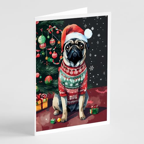 Caroline's Treasures DAC3588GCA7P Pug Christmas Greeting Cards Pack of 8 Blank Cards with Envelopes Whimsical A7 Size 5x7 Blank Note Cards