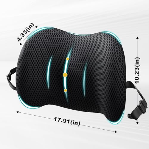 Image of BYMECOST Lumbar Support Pillow for Car, Memory Foam Car Seat Back Support Pillow for Driving, Back Cushion with Strap for Pain Relief, Ergonomic Back Cushion for Office Chair, Wheelchair (Black)