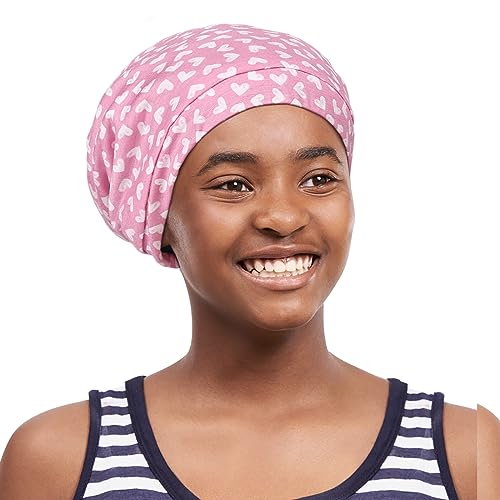 Alnorm Curly Hair Sleeping Cap for Kids Slouch Baggy Hat Jersey Beanie Light Pink3
