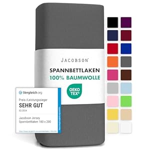 Jacobson-Jersey-Spannbettlaken-Spannbetttuch-Baumwolle-Bettlaken-180x200-200x200-cm-Anthrazit - sparfuchs24.io – Top Angebote, Tests & Preisvergleiche