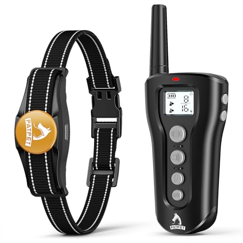PATPET Dog Shock Collar - Rechargeable Dog Training Collar with Remote for Medium Large Dogs, 3 Training Modes (Beep/Vibration/Shock) IPX7 Waterproof 1000Ft Electric Dog Collar (Black)