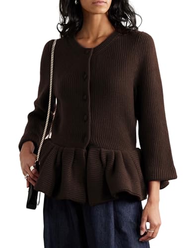 Womens Peplum Sweater Cardigan Ribbed Knit Button Down Sweater Top