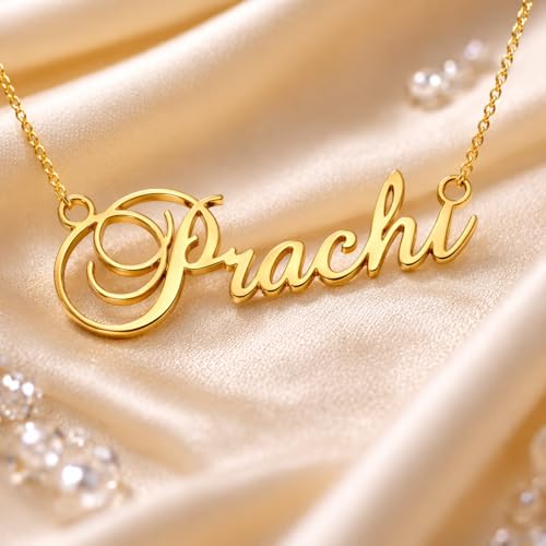 Image of Prachi Cursive Gold & Silver Name Pendant Necklace, Best Jewelry Gift for Girls.