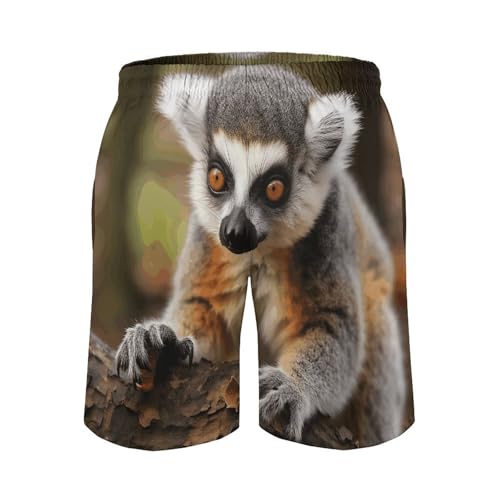 Monkey Lemur Cute Mens Swim Trunks Quick Dry Hawaii Bathing Suit Board Shorts with Mesh Lining-3