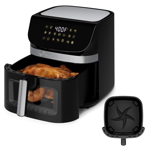Kitchen Elite Air Fryer Oven with Stainless Steel, 9.5QT Large Airfryer, 9 1-Touch Cooking Presets, 400°F Temp, Large Window, Nonstick, Panel Tilt Friendly, Bake, Roast, Reheat, Dehydrate, 1700W