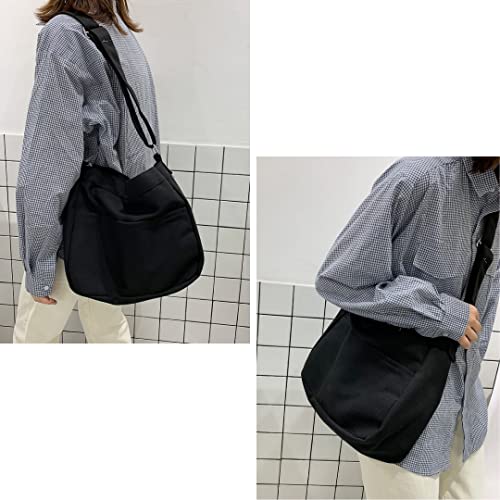 Bolsa Feminina Canva Lona Vintage Bolsa de Ombro Casual Bolsa de mão (Preto)