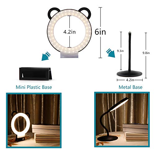 Ring Light,6inch Led Ring Light Kit Adjustable Desktop Lamp USB Plug with Stand,Lusweimi Mini Tabletop Light for Live Stream/Makeup/YouTube Video, 3 Light Modes & 11 Level (Black)