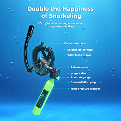 Mini tanque de scuba con máscara facial completa, tanque de buceo 0.5L con sistema de respiración submarina certificado DOT para snorkel miniatura 4