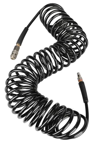 EADUTY Air Compressor Hose, Heavy Duty Polyurethane Recoil Air Hose 1/4 I.D by 10 M Length, 150 PSI Air Compressor Accessories with Bend Restrictors and 1/4 Euro Quick Connect Fittings. Black