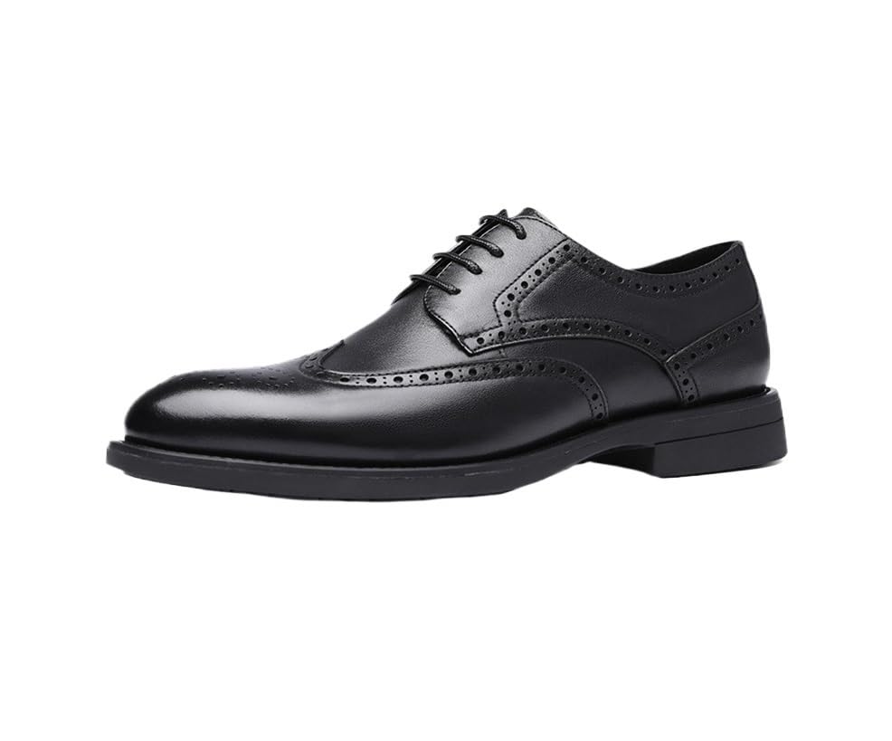 Wingtip Brogue Dress Formal Shoes for Men's Faux Leather Lace Up Uniform Wingtip Business Anti-Slip Rubber Sole Slip Resistant Block Heel Shoe