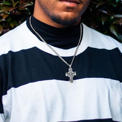 INFUSEU Cross Necklace for Men Women, Sterling Silver Gold Large Orthodox Cross Caravaca St Michael Pendant, 22+2 inch Chain4