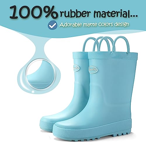 K KomForme Kids Rain Boots, Waterproof Rubber Matte Boots with Easy-on Handles2