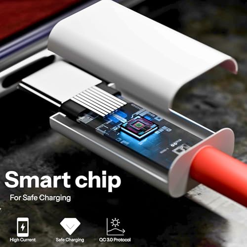 Image of Type C Cable Fast Charging - 80W | Warp /Dash Charge Compatible with All OnePlus & Type C Devices | USB A to Type C Cable | Fast Data Sync & Smart Protection Chip for Safe Power Control - Red