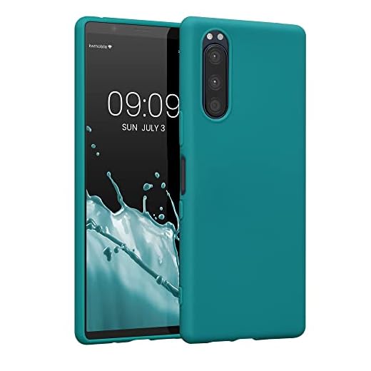 kwmobile Hülle kompatibel mit Sony Xperia 5 Hülle - weiches TPU Silikon Case - Cover geeignet für kabelloses Laden - Petrol matt
