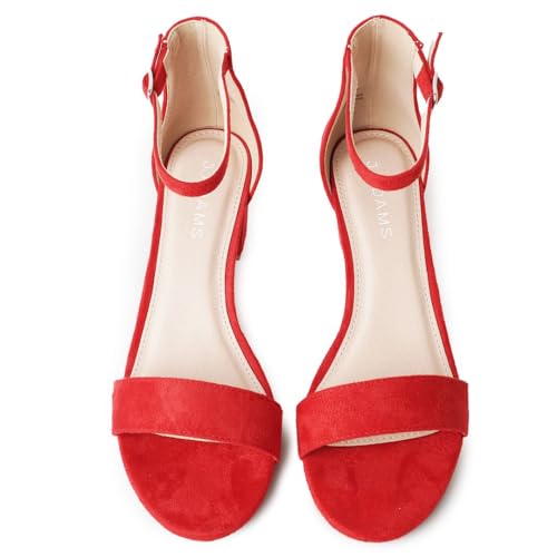 Image of J. Adams Daisy Heeled Sandals - Ankle Strap Low Block, Open Toe Dress Pumps, Chunky Heels - Dressy Shoes for Women - Bridal, Wedding, Summer Sandals