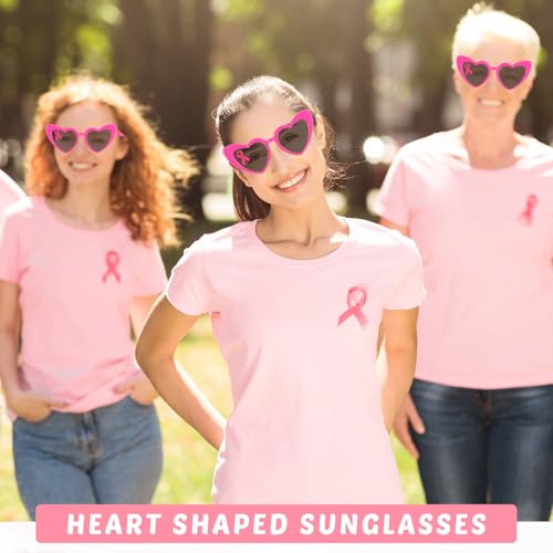 Konohan 4 Pack Pink Ribbon Sunglasses for Women Love Heart Shaped Sunglasses Breast Cancer Awareness Accessories3