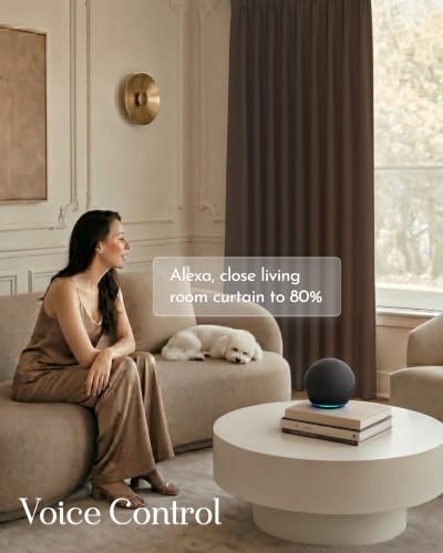 Image of Graywind Motorized Curtains with Track, Room Darkening Smart Curtains, Rechargeable Curtains Compatible with Alexa & Remote Control for Large Windows, Custom Drapes Up to 220 inch, Echo (Chocolate)