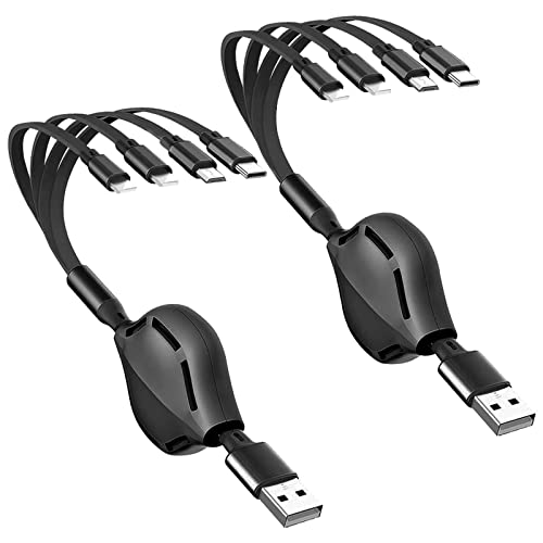 Multi Charging Cable 4 In 1 Retractable Multi Fast Charger Cable Multi Charging Cord Usb Cable Adapter With 2 * Ip/Type C/Micro Usb Port For Cell Phones/Ip/Samsung Galaxy/Ps/Huawei/Tablets And More #TOP2