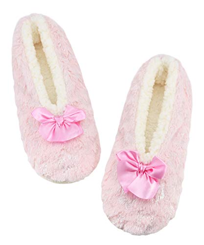 Image of DICUIRD Womens Cozy&Warm Soft Sole Slipper Socks with Grippers-Girls Teddy Fleece Indoor Slipper with Non-skid Bottoms