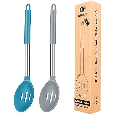 BUNDLEPRO Pack of 2 Large Silicone Slotted Spoon Kitchen Skimmer Cover