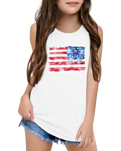 Image of CAZYCHILD Girls American Flag Tank Tops Boys 4th of July Shirts USA Summer Sleeveless Tee Independence Day Outfit 5-14y