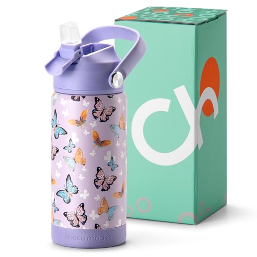Image of Choco Mocha Kids Water Bottle For School, Kids Insulated Water Bottle Stainless Steel for Girls,14Oz Purple Butterfly