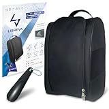 LIBREVA シューズケース シューズバッグ 靴べら付き スニーカー入れ スパイク バッシュ ゴルフ サッカー バレー スポーツ 防水 収納 巾着 メッシュ 【日本国内検品】 (ブラック)