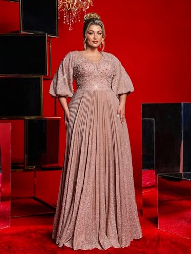 Plus Size Formal Dress Lantern Half-Sleeve Wedding Guest Dress Ruched Prom Dress4