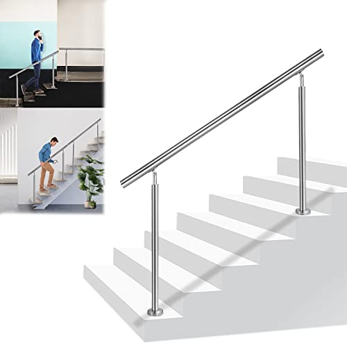 LZQ Corrimano in acciaio inox, ringhiera per scale, interni ed esterni, ringhiera in acciaio inox, ringhiera esterna, per scale, parapetti, balcone, giardino (180 cm, senza barre trasversali)