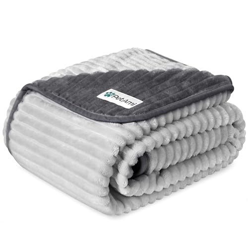 PetAmi Cobertor impermeável para cães, à prova de vazamento, para cães pequenos, médios e grandes, protetor de capa de sofá de cama reversível, listrado macio para gatos internos, 61 x 81 cm, cinza