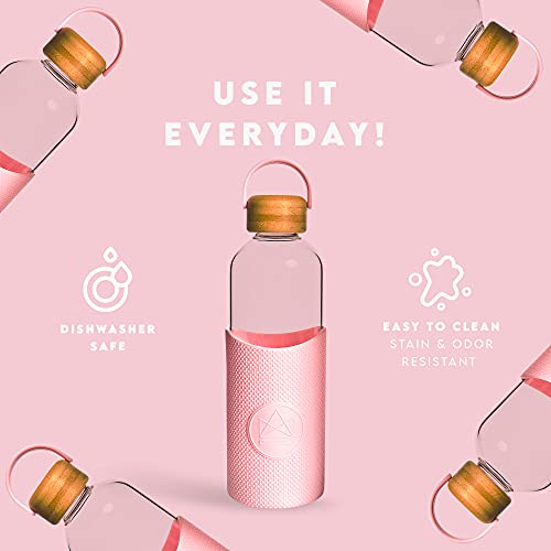 Neon Kactus Glass Water Bottle, Pink Flamingo, 1000 ml - Image 3