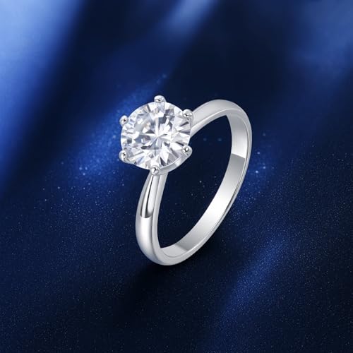 1CT Solitaire Moissanite Diamond Engagement Rings for Women, D Color VVS1 Clarity, 6 Claw Knife Edge 925 Sterling Silver with 18K White Gold Plated