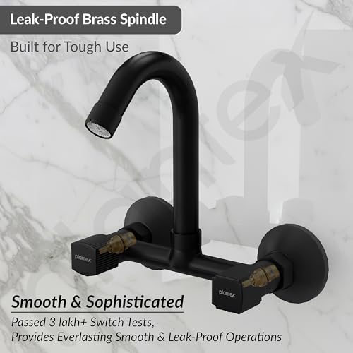Image of Plantex Sink Mixer Tap for Kitchen with 360 Swivel Spout /Hot and Cold Water Tap with Wall Flange and Teflon Tape /Brass Spindle Sink Tap (Black)