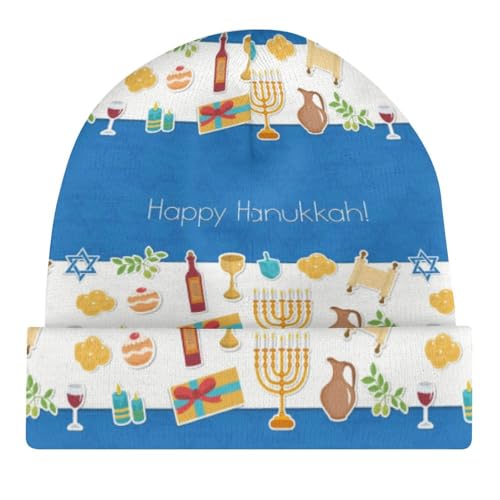 Happy Hanukkah Kids Beanie Hat for for Girls Boys Children Cap Winter Knitted Chemo Cancer Headwear Accessories Gifts Decoration Black4
