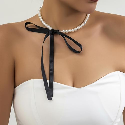 Collier perles d'imitation ajustable à ruban | Ajustement parfait pour soirée - 2