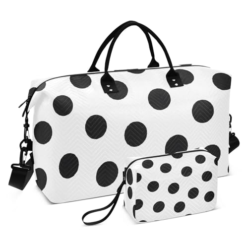 Cute Polka Dots Black White Travel Duffel Bag, Shoulder Weekender Overnight Bags - Large Gym Bag with Wet Pocket