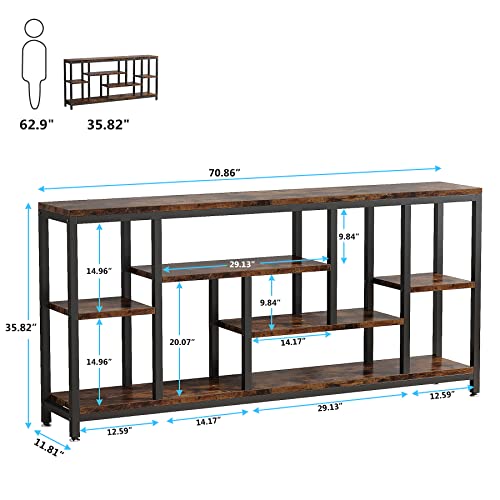 Tribesigns Console Sofa Table, 70.9 inch Extra Long Table Behind Couch with Storage Shelves, 3-Tier Industrial Narrow Entryway Hallway Accent Table for Living Room, Rustic Brown - image 7