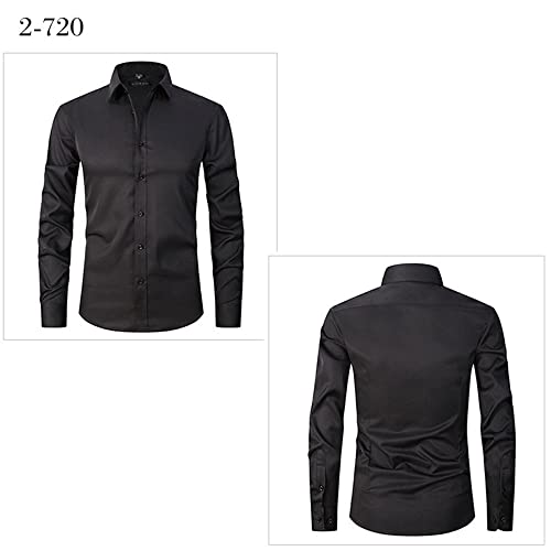 AFRR Camisa masculina elástica anti-enrugamento manga longa poliéster camisa com botão stretch slim