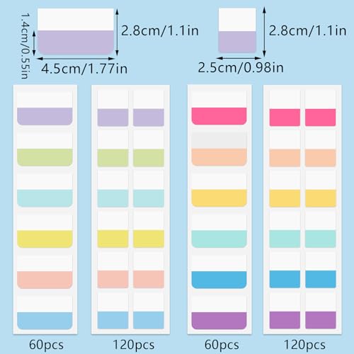 Image of 360 Pcs Sticky Index Tabs, Colored Book Sticky Tabs for Notebooks, Repositionable Page Tabs for Notebooks File Classification (1 Inch, 1.8x1 Inch)