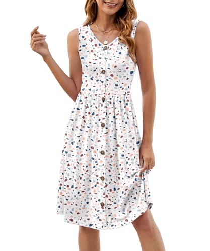 Image of KUOTAI Womens Summer Dresses Sleeveless Casual Loose Swing Button Down Midi Dress V-Neck Flowy A-Line Sundress